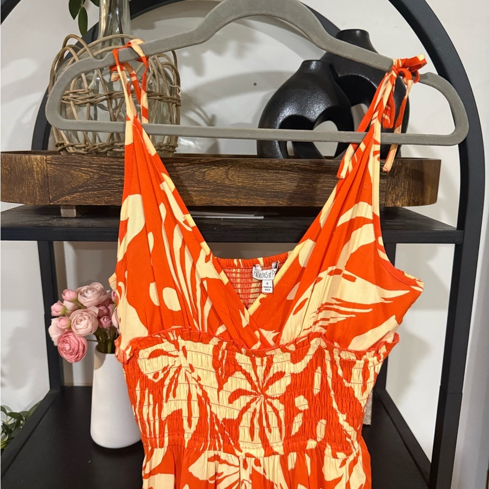 Patrons of Peace Vibrant Orange and Cream Sundress size small - Picture 6 of 8